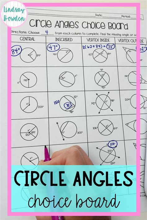 central angle and inscribed angle challenge worksheet answers mathbits